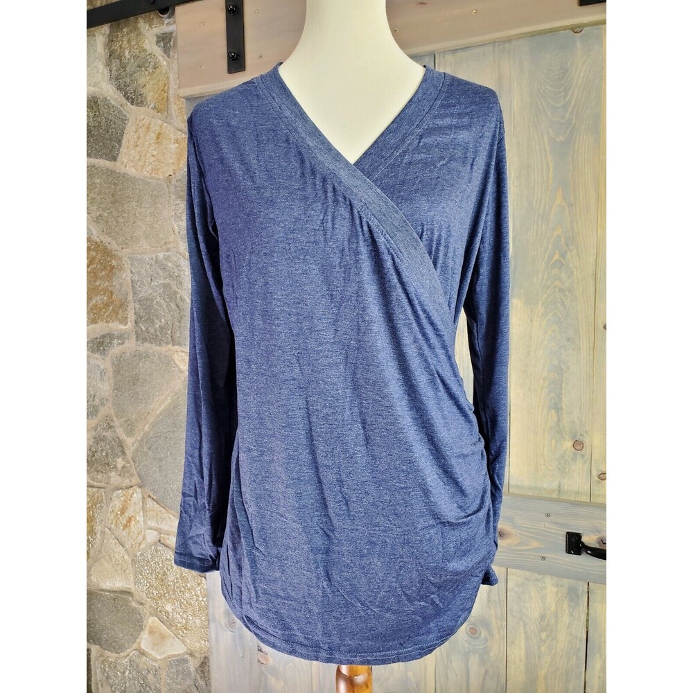 Liu & Qu Maternity Long Sleeve Breastfeeding Navy Shirt Size XL Surplice Top